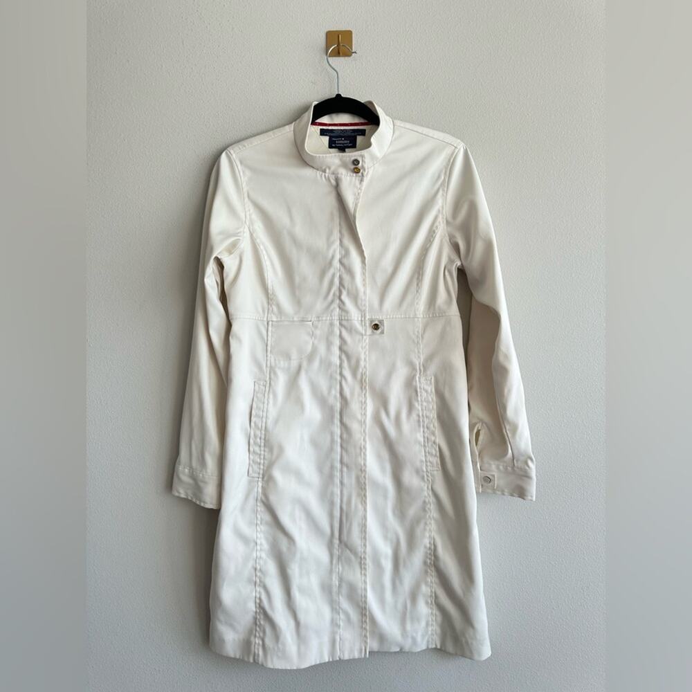 Vintage y2k Tommy Hilfiger White Longline Jacket | Red Zip Moto Trench M